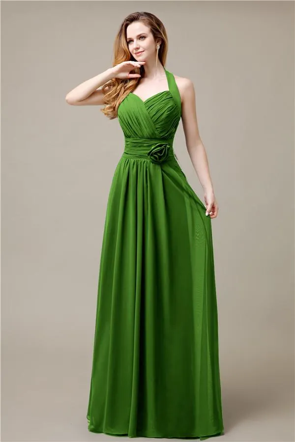 Pretty A-line Chiffon Hatler Floor-Length Bridesmaid Dresses