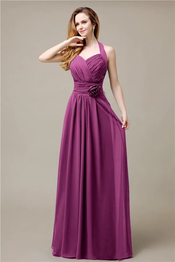 Pretty A-line Chiffon Hatler Floor-Length Bridesmaid Dresses