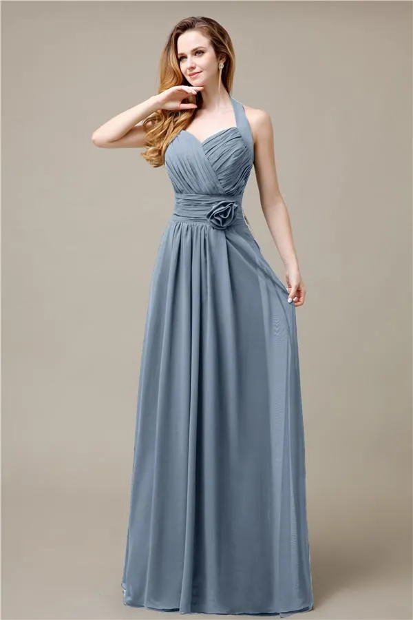 Pretty A-line Chiffon Hatler Floor-Length Bridesmaid Dresses