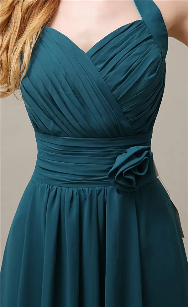 Pretty A-line Chiffon Hatler Floor-Length Bridesmaid Dresses