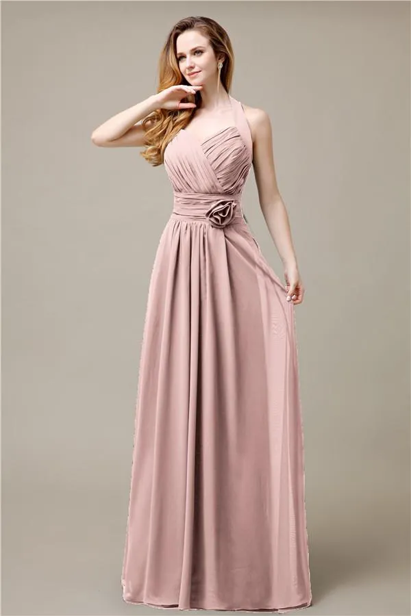 Pretty A-line Chiffon Hatler Floor-Length Bridesmaid Dresses