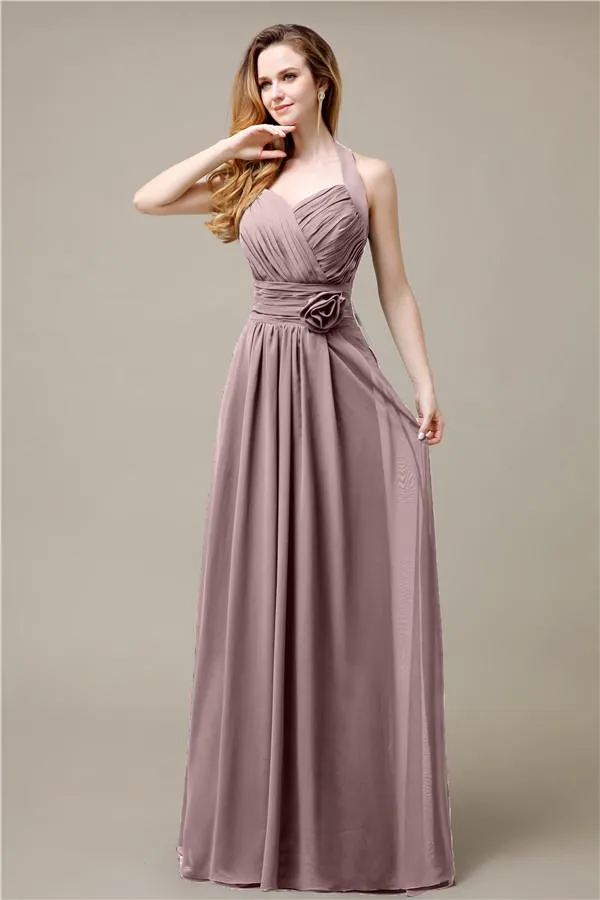 Pretty A-line Chiffon Hatler Floor-Length Bridesmaid Dresses