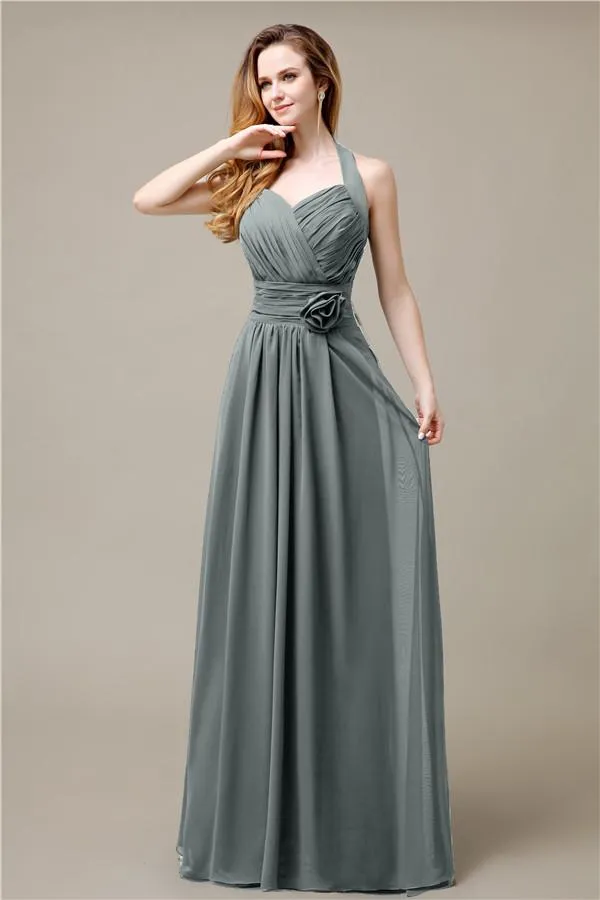 Pretty A-line Chiffon Hatler Floor-Length Bridesmaid Dresses