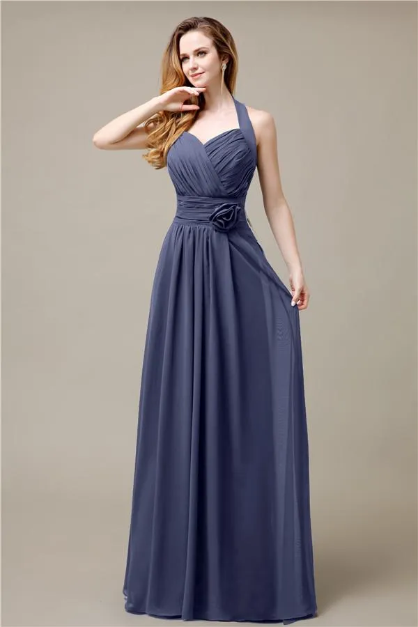 Pretty A-line Chiffon Hatler Floor-Length Bridesmaid Dresses