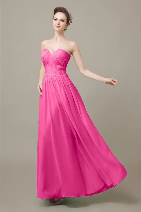 Pretty Strapless Chiffon A-line Floor-Length Bridesmaid Dresses