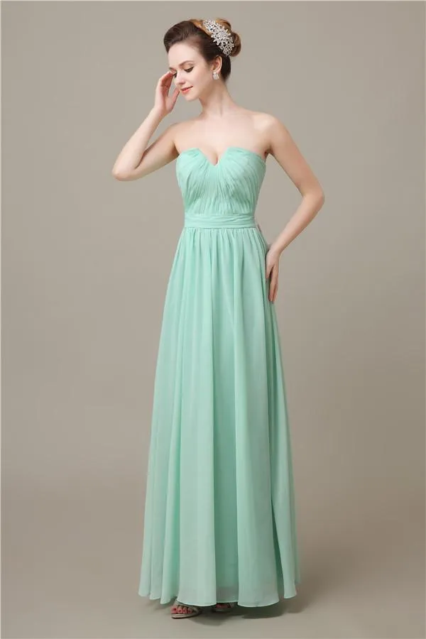 Pretty Strapless Chiffon A-line Floor-Length Bridesmaid Dresses