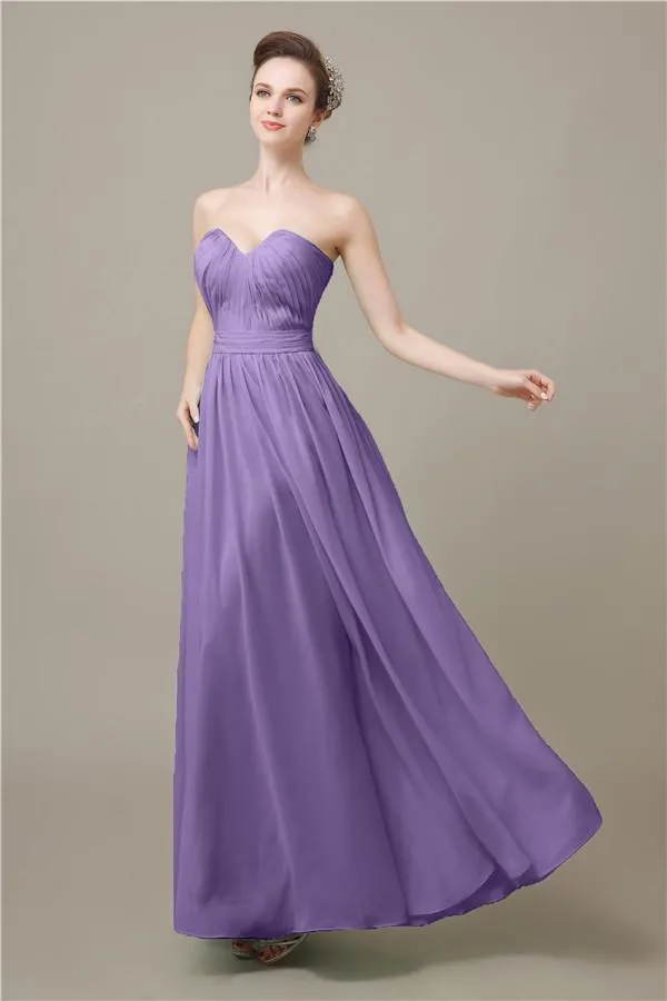 Pretty Strapless Chiffon A-line Floor-Length Bridesmaid Dresses