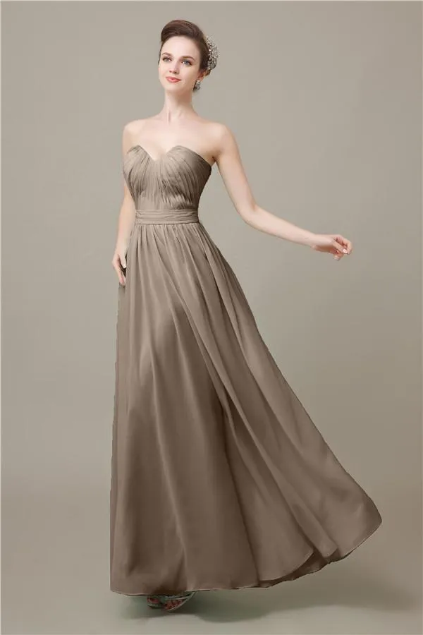 Pretty Strapless Chiffon A-line Floor-Length Bridesmaid Dresses