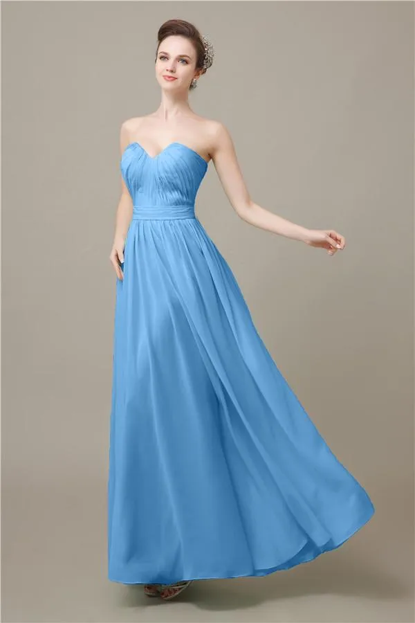 Pretty Strapless Chiffon A-line Floor-Length Bridesmaid Dresses
