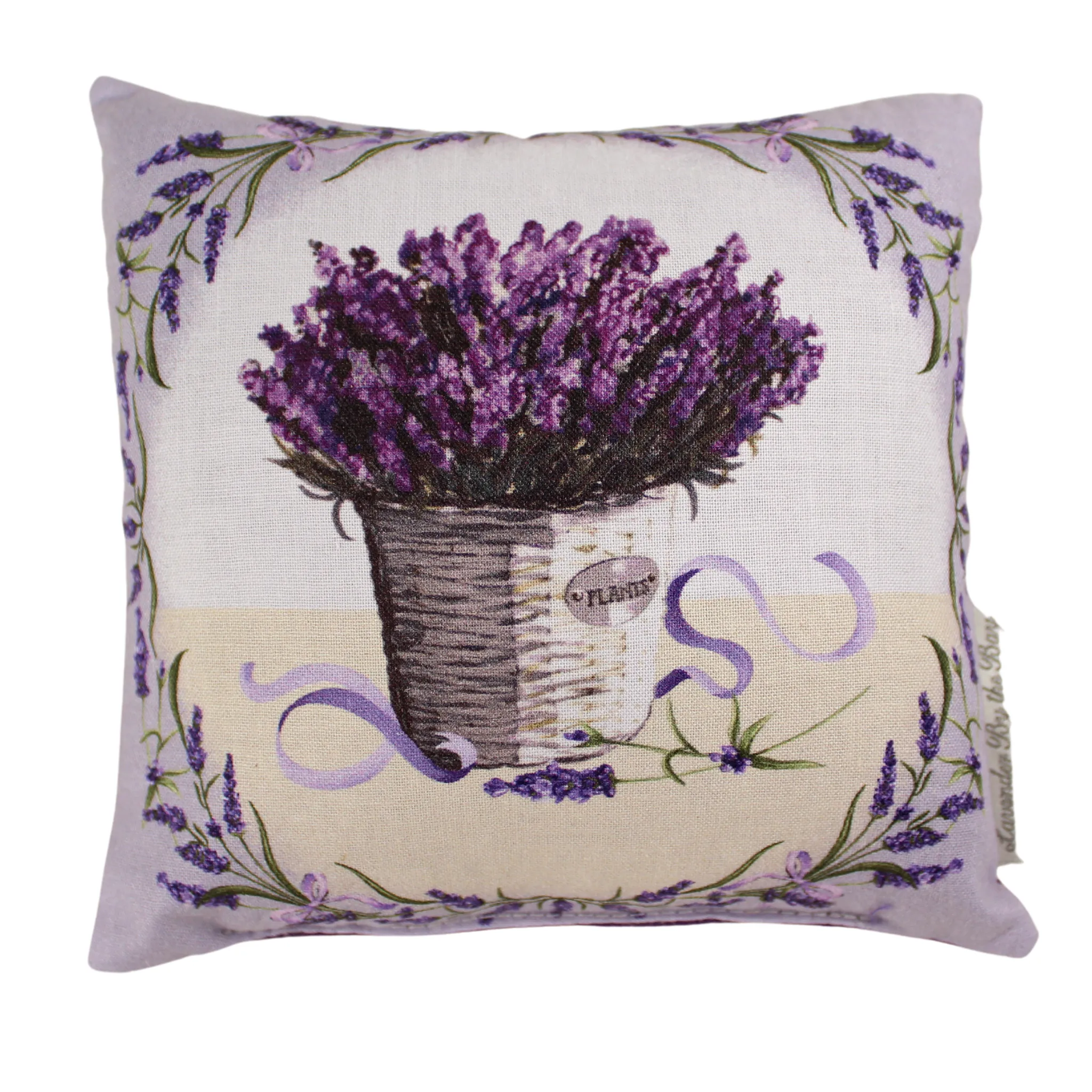 Sachets With Embroidered Lavender Bunches In A Basket