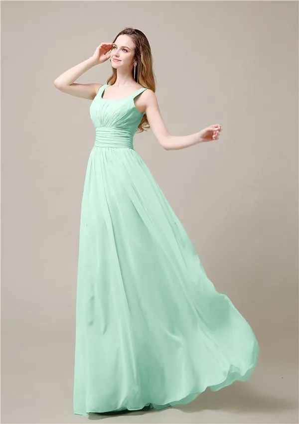 Shoulder Strap A-line Chiffon Elegant Floor-Length Bridesmaid Dresses