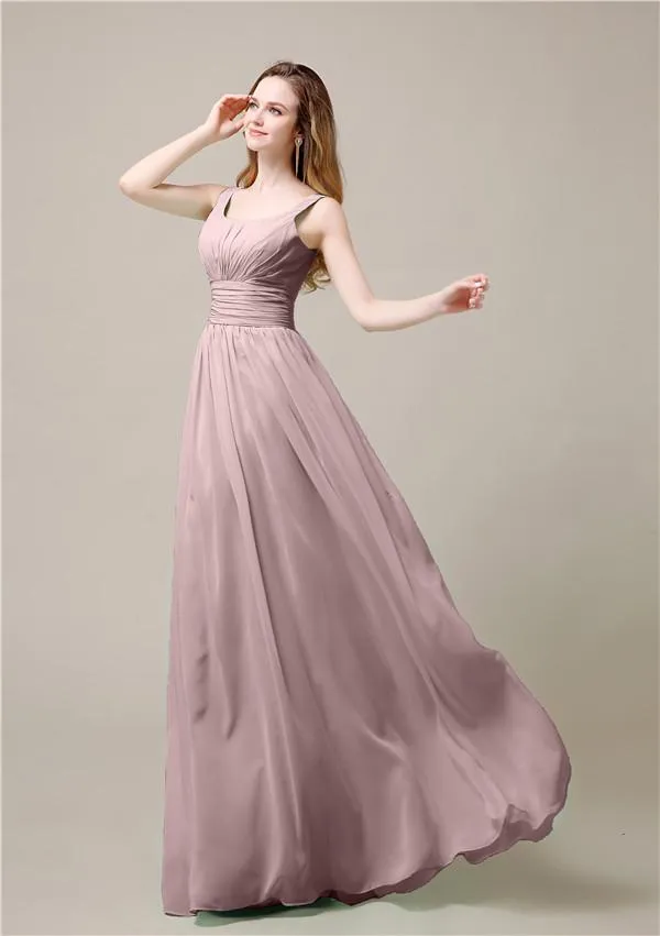 Shoulder Strap A-line Chiffon Elegant Floor-Length Bridesmaid Dresses