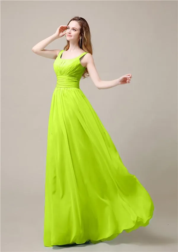 Shoulder Strap A-line Chiffon Elegant Floor-Length Bridesmaid Dresses