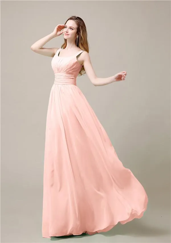 Shoulder Strap A-line Chiffon Elegant Floor-Length Bridesmaid Dresses