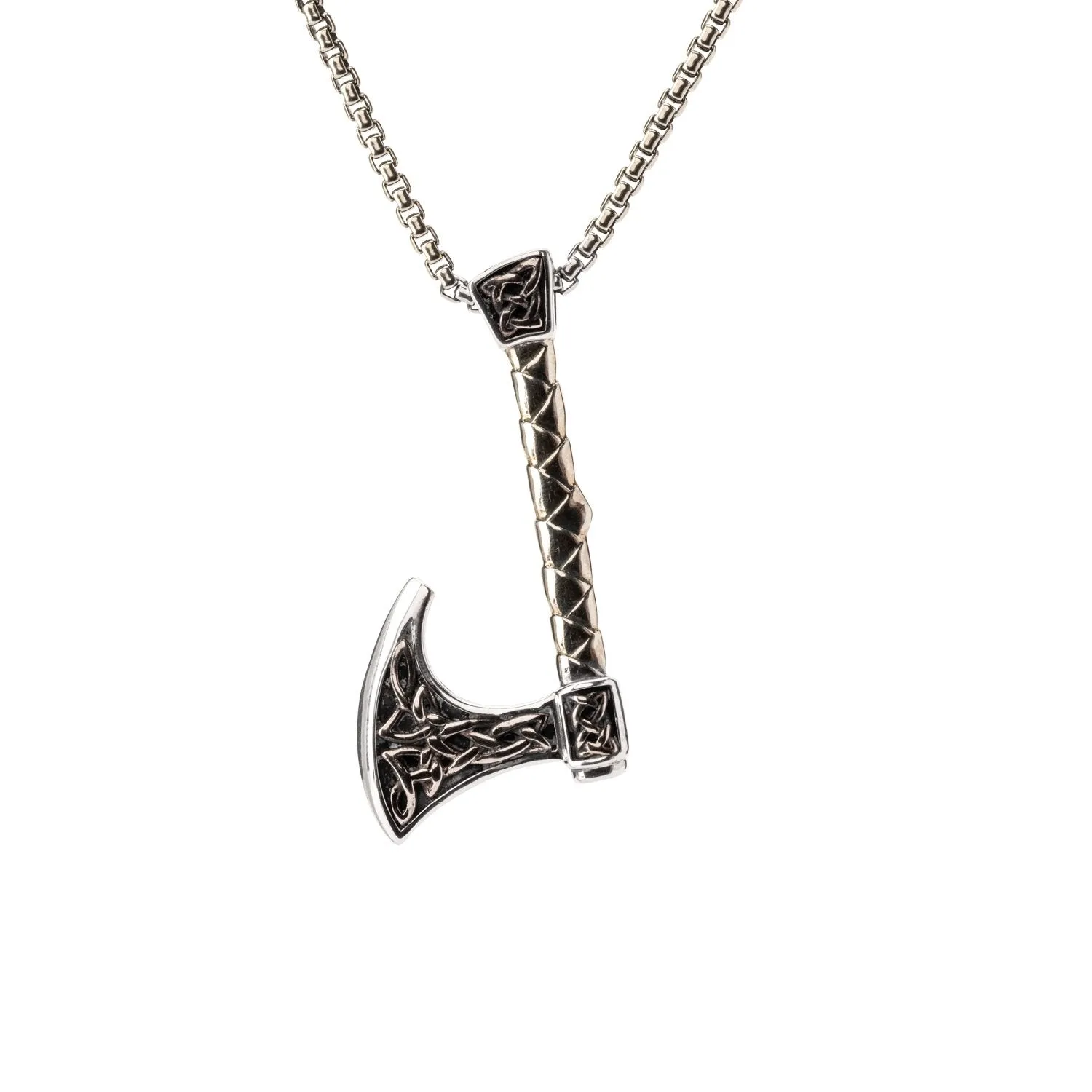 Silver and Bronze Viking Warrior Straight Axe Reversible Pendant