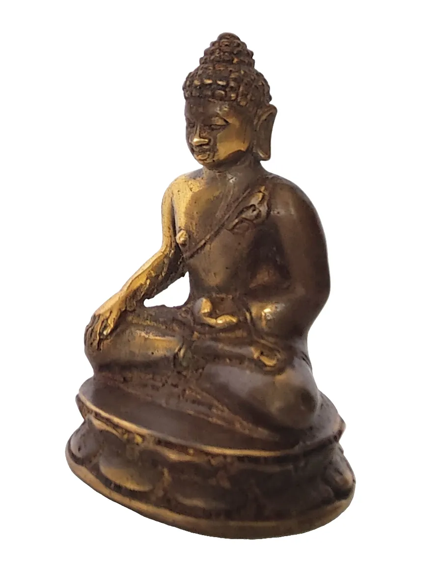 Table Decor. Meditating Bronze Buddha sculpture in Earth Touching Posture.