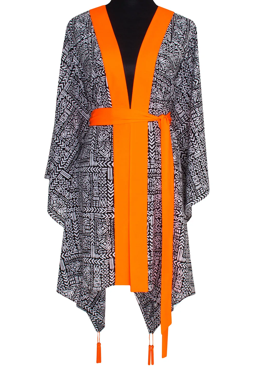 Tribal - Black Mayan Kimono Evil Eye (Neon Orange)