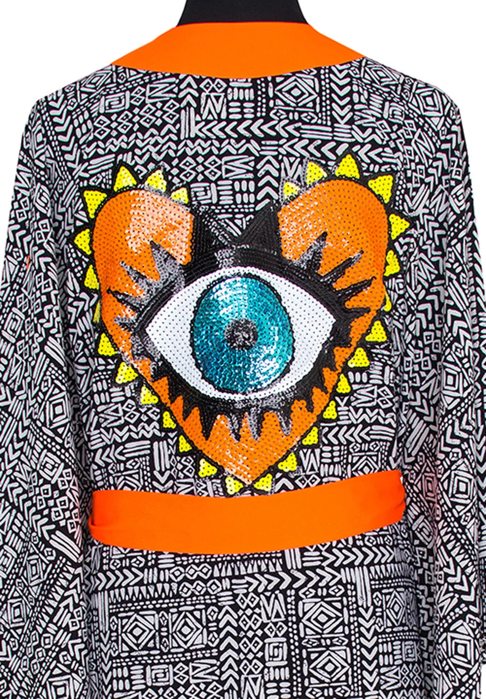Tribal - Black Mayan Kimono Evil Eye (Neon Orange)