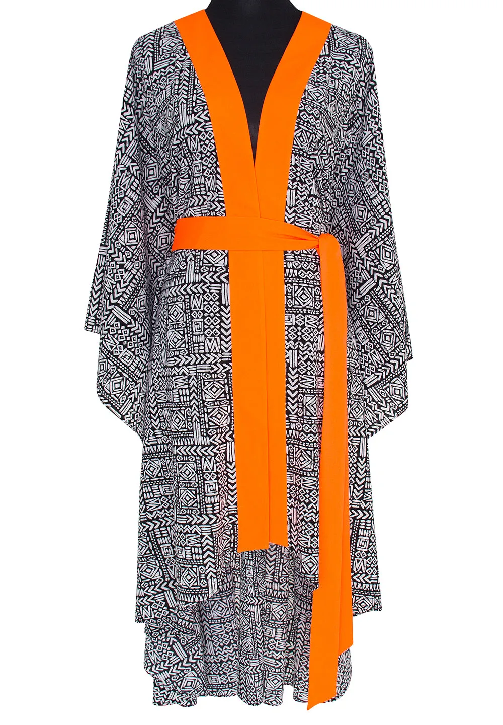 Tribal - Black Mayan Kimono Evil Eye (Neon Orange)