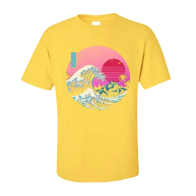 Vaporwave Graphic Tshirt Men Basic T-shirts O Neck Short Sleeve Cotton The Great Retro Wave Tops T Shirt 80s T-shirts Japan