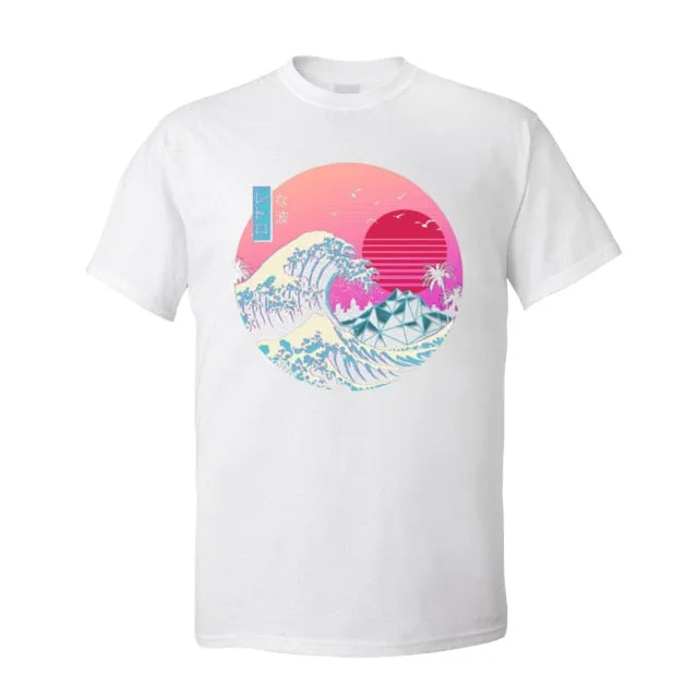 Vaporwave Graphic Tshirt Men Basic T-shirts O Neck Short Sleeve Cotton The Great Retro Wave Tops T Shirt 80s T-shirts Japan