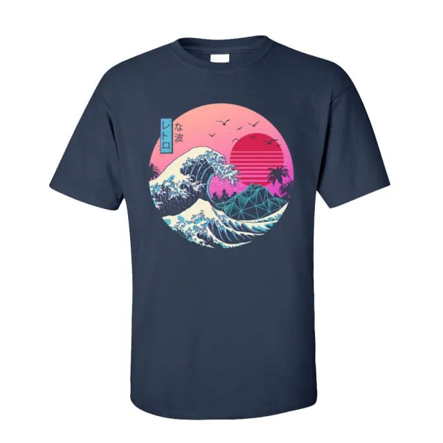 Vaporwave Graphic Tshirt Men Basic T-shirts O Neck Short Sleeve Cotton The Great Retro Wave Tops T Shirt 80s T-shirts Japan