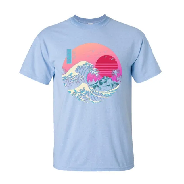 Vaporwave Graphic Tshirt Men Basic T-shirts O Neck Short Sleeve Cotton The Great Retro Wave Tops T Shirt 80s T-shirts Japan