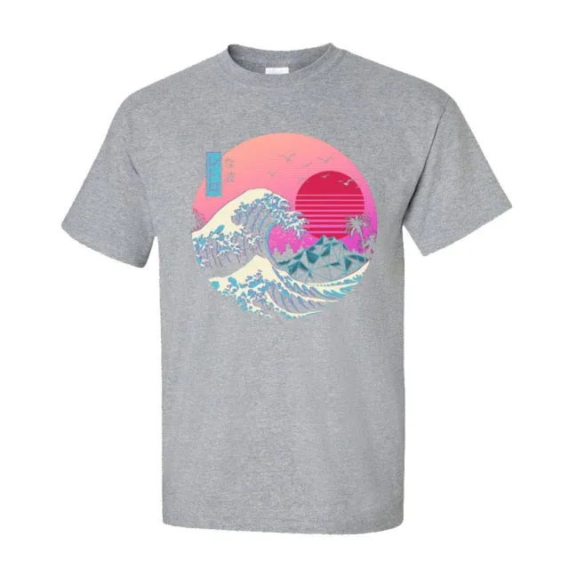 Vaporwave Graphic Tshirt Men Basic T-shirts O Neck Short Sleeve Cotton The Great Retro Wave Tops T Shirt 80s T-shirts Japan