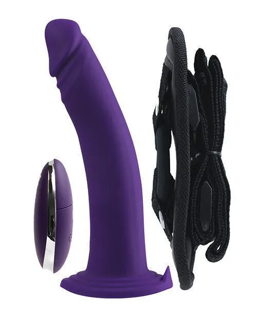 Vedo Diki Rechargeable Vibrating Dildo W-harness - Deep Purple