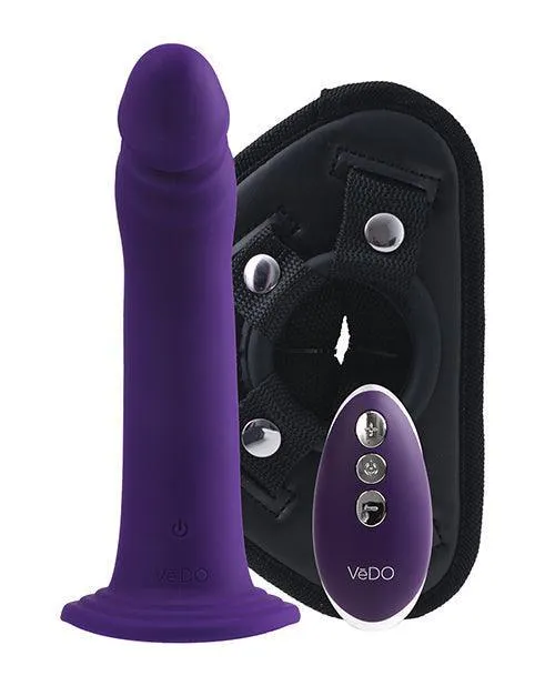 Vedo Diki Rechargeable Vibrating Dildo W-harness - Deep Purple