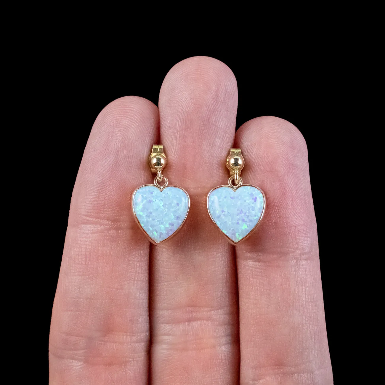 Victorian Style Opal Heart Stud Earrings 9ct Gold