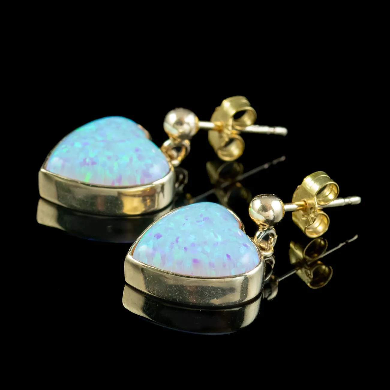 Victorian Style Opal Heart Stud Earrings 9ct Gold