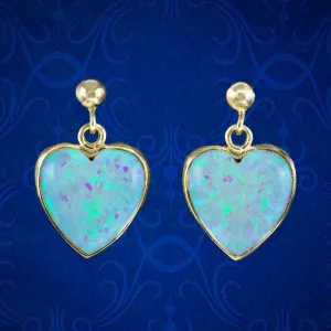 Victorian Style Opal Heart Stud Earrings 9ct Gold
