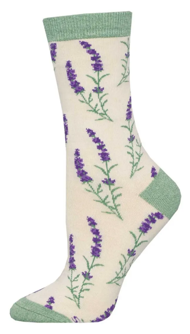 Women's Bamboo Lovely Lavender Crew Sock -Ivory